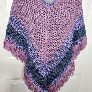 Crochet Poncho in Pink, Lavendar, and Teal